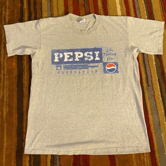 Vintage 90s PEPSI PROMO Gray Single Stitch Graphic Tee Shirt Made in USA sz L/XL - Picture 1 of 3